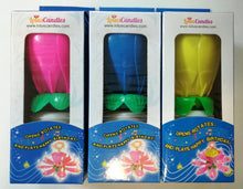 Load image into Gallery viewer, Lotus Candles Pink / Blue / Yellow 3-Pack
